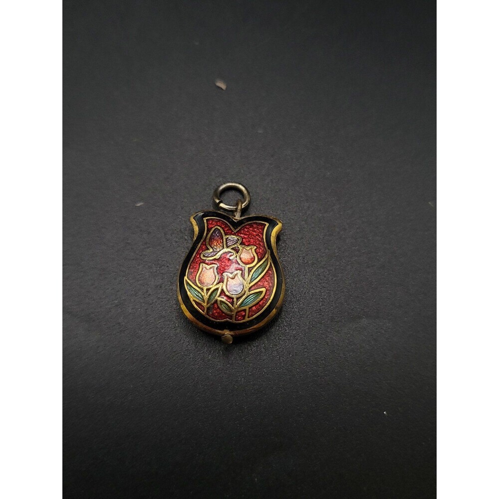 Vintage Red Dangle Cloisonne Necklace pendant - Picture 5 of 8